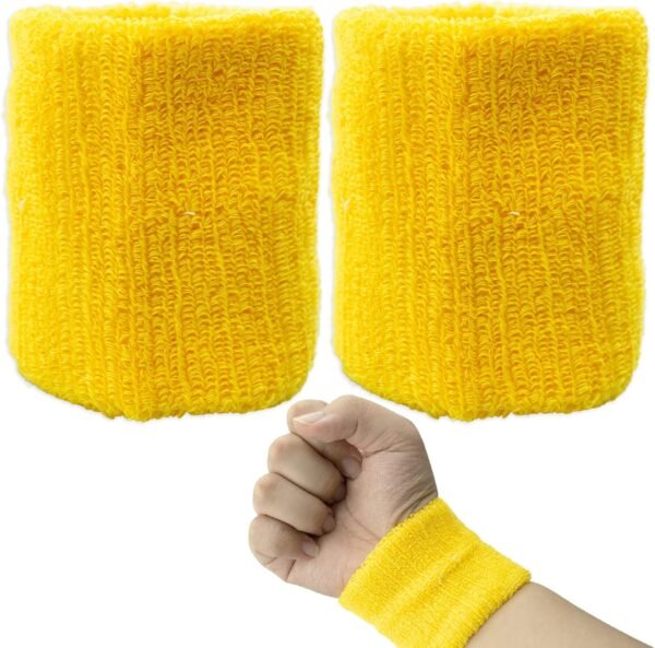 Lot de 2 bandeaux de sport en coton jaune pour homme et femme, idéal pour le tennis, le basket-ball, la course, la gym, l'entraînement à la vieille école