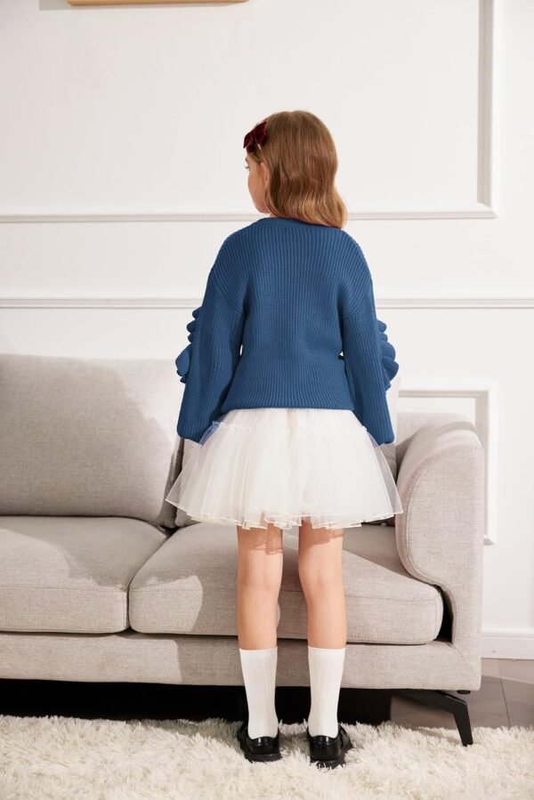 Arshiner Filles Pull Manches Lanterne Enfants Chaud en Tricot Manche Longue Col Rond Hiver Pulls pour Fille 7-14 Ans – Image 4