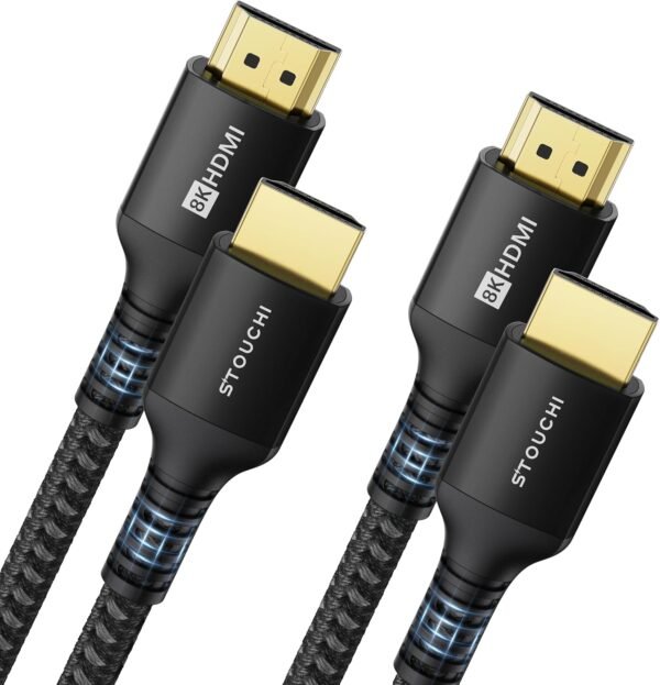 Stouchi Câble HDMI 2.1 2m, 8K Ultra HD 48Gbps Haute Vitesse 8K60 4K120 144Hz RTX 3080 eARC HDR10 4:4:4 HDCP 2.2&2.3 Dolby Compatible avec Fire TV/Roku TV/PS5/Xbox Series X/LG,Noir,1 2 Paquets