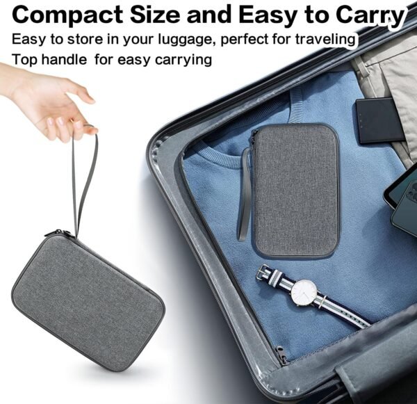Teskyer Sac Rangement Cable Voyage - Coque Rigide, Imperméable, Meilleure Protection, Grande Capacité, Portable, Voyage Accessoires, 14 x 22 x 6,5 cm, Gris – Image 7