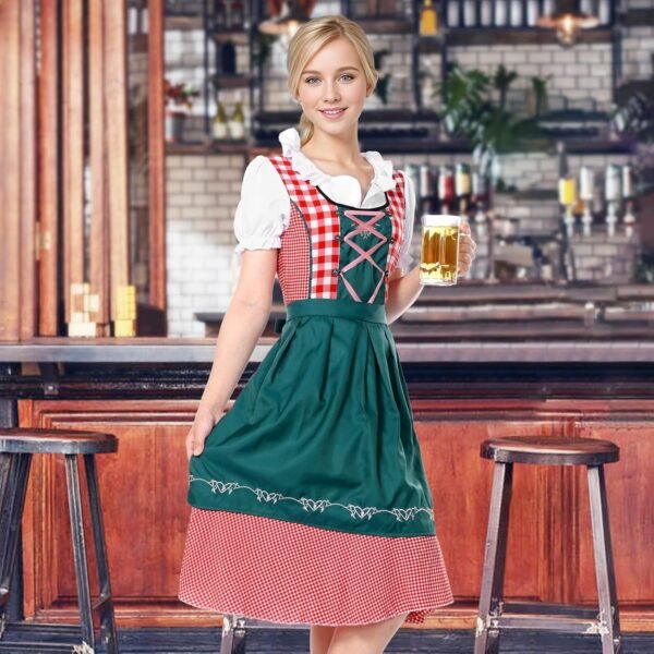 Harsever Dirndl Femme,Tenue du Festival Octobre des Femmes Traditionnel Robe Mi-long Bavaroise Ensemble de 2 Pièces avec Tablier ,2025 Oktoberfest Noir/Vert Costume pour Femme – Image 8