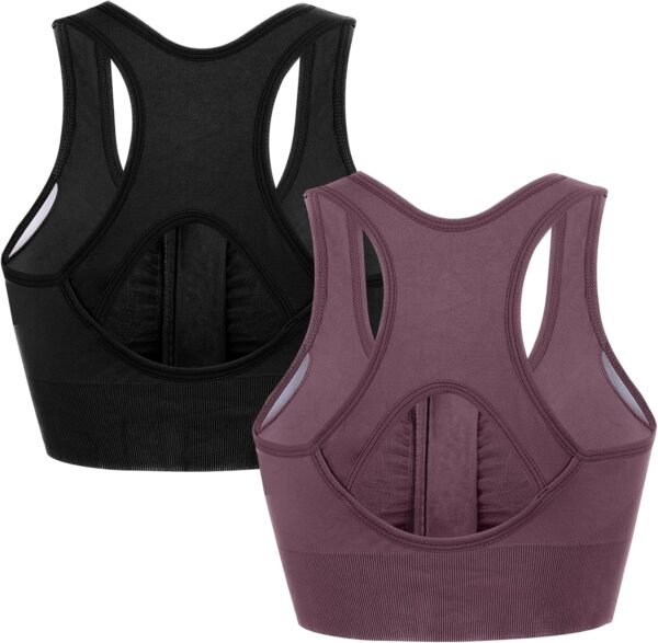 2 Pièces Brassière Sport Femme Zippée Devant, Soutien Gorge de Sport Femme sans Armature sans Couture Push Up Sport Bra avec Coussinets Amovibles – Image 2