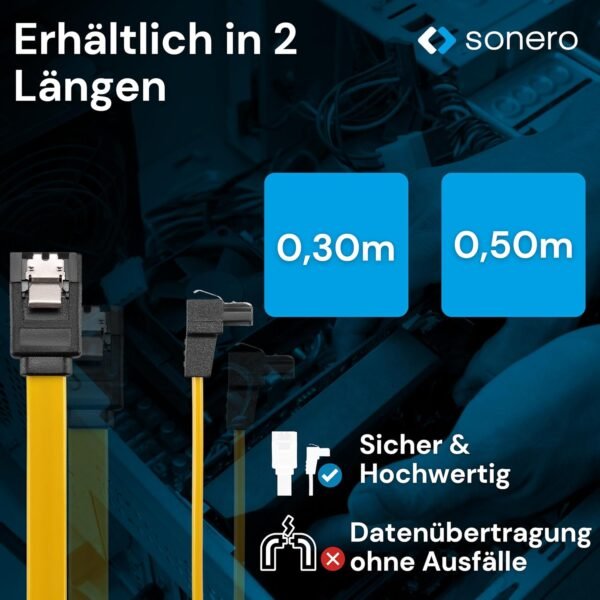 sonero® jeu de câbles de données SATA III 6Gb/s, 2x 0,50m, coudé + 2x 0,50m, jaune – Image 7