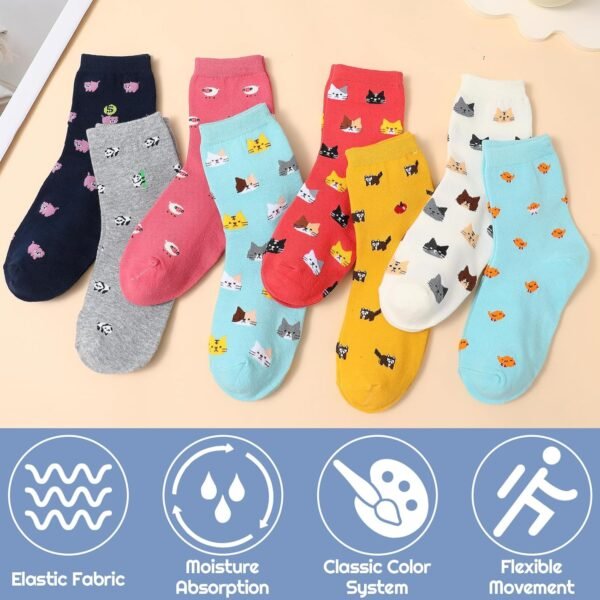 Utensilsto Lot de 8 paires de chaussettes pour femme 35-38 - Chaussettes colorées amusantes avec motif animal - Chaussettes en coton - Cadeau pour les femmes amateurs de chats - Idée cadeau – Image 4