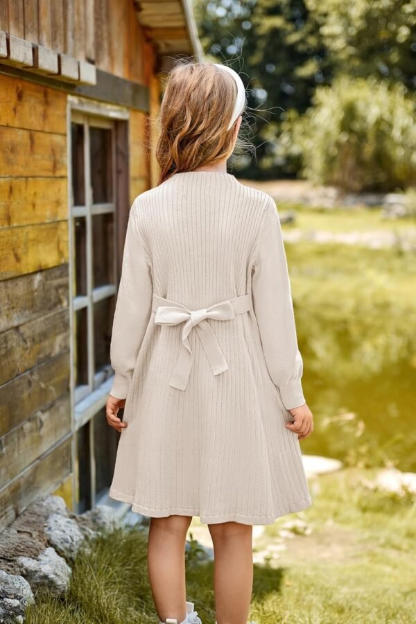 GRACE KARIN Filles Robe Tricotée pour Automne Hiver Col Ras du Cou Manches Longues Coupe Évasée – Image 4