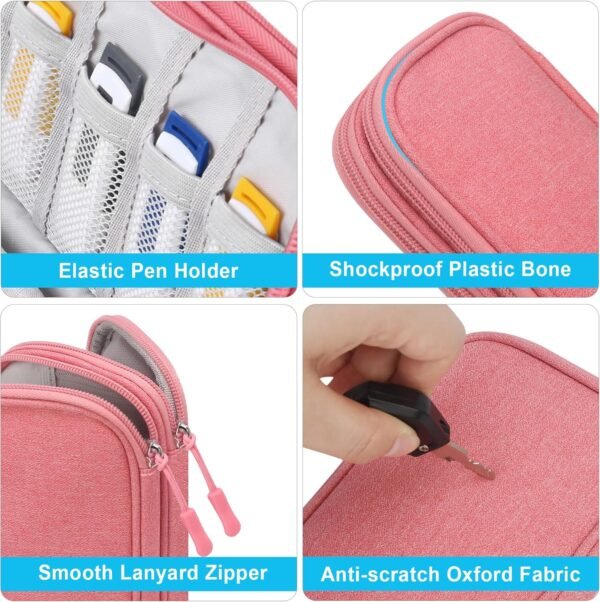 Lacdo USB Organiseur électronique Sac de câble de Voyage Pochette Accessoires Techniques Étui de Portable Étui Double Couche pour SanDisk/SamData/Samsung Clés USB, Banque d'alimentation, Rose – Image 4