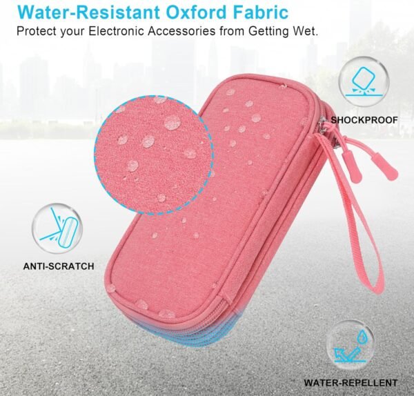 Lacdo USB Organiseur électronique Sac de câble de Voyage Pochette Accessoires Techniques Étui de Portable Étui Double Couche pour SanDisk/SamData/Samsung Clés USB, Banque d'alimentation, Rose – Image 3