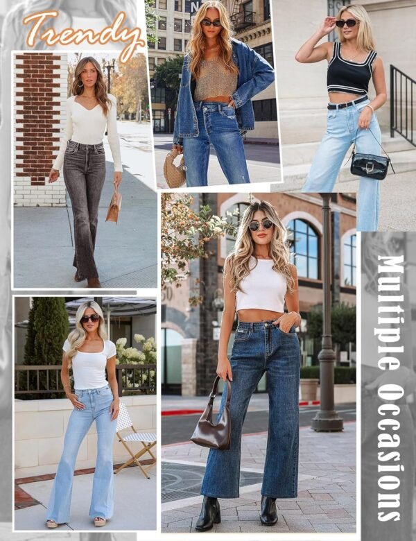 heekpek Jeans Femme Taille Haute Elastique Flare Jean Large Pantalon Femme Chic et Elegant avec Poches – Image 7