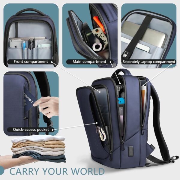 HEROIC KNIGHT Sac à dos Ordinateur Portable Double Port USB Sac a dos Impermeable Léger Antivol Sac à dos homme Design Multifonction pour Travail Voyage Affaires Université – Image 3