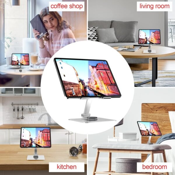 Firschoie Support Tablette, Support Téléphone en Aluminium, Base pliable portative, support réglable, Convient aux téléphones portables, accessoires, bureaux, Compatible Apple, Samsung, Huawei(Argent) – Image 5