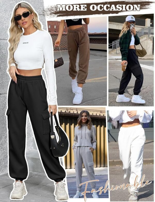 heekpek Pantalon Cargo pour Femme Pantalons de Jogging en Coton Doublé de Polaire Pantalon Large à Taille Haute Automne Hiver Vêtements de Sport pour Le Yoga, Le Fitness – Image 4