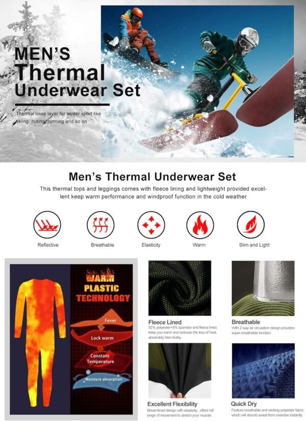 MEETYOO sous Vetement Thermiques Homme, Manche Longue Tee Shirt Thermiques Legging Sport Base Layer sous-Vêtements Ski pour Running Randonnée – Image 4