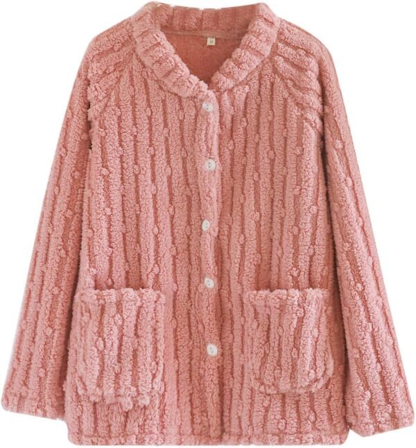 Hauts de Pyjama Femme Cardigan d'hiver Femmes Manches Longues Veste épaisse et Chaude Femme Grande Taille Vêtements D'Intérieur Manteaux avec Boutonné Tops Tunique Casual Loose Ample Mode – Image 3