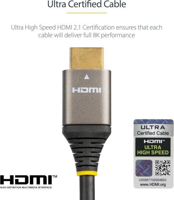 StarTech.com Câble HDMI 2.1 8K - 3m - Câble HDMI Certifié Ultra High Speed 48Gbps - 8K 60Hz/4K 120Hz HDR10+ eARC - Câble Ultra HD 8K HDMI - Écran/TV/Affichage - Gaine Flexible TPE (HDMM21V3M) – Image 5