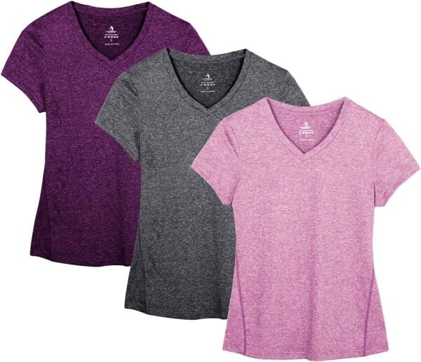icyzone T-Shirts de Sport Femme à Manche Courtes Tops et Col en V Fitness Yoga Tee Shirt, Lot de 3