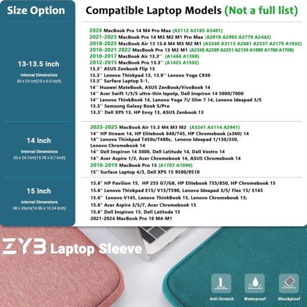 ZYB Housse Ordinateur 13 Pouces Pochette,Étanche Housse pour Macbook Air 13 Pouces M4 M3 M2 M1 2025-2017,MacBook Pro 14/13 Pouces M4 M3 M2 M1 2025 2024-2012 etc 13.3 Portable Protection-Rosa – Image 2
