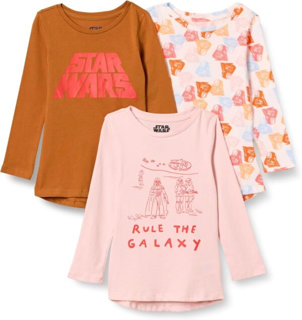 Amazon Essentials Disney | Marvel | Star Wars | Frozen | Princess T-Shirts Tuniques à Manches Longues Fille, Lot de 3