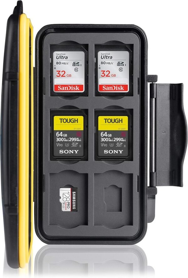 Ares Foto® Boîtier de protection pour cartes mémoire: 12 SD + 12 Micro SD Cards. Étui de Transport étanche antichocs. Conservation & Déplacement. Boîte plastique. Revêtement en caoutchouc breveté. – Image 2