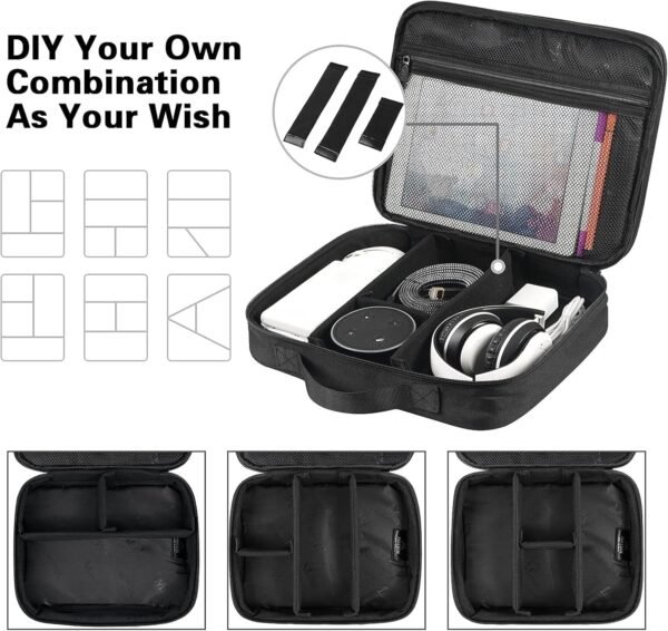 MATEIN Cable Organizer Bag, 2 Couches Noir pour Cable de Charge Téléphone Portable iPad Chargeur Alimentation Mobile Organizer Cable Pocket Rangement Cable, Noir – Image 6