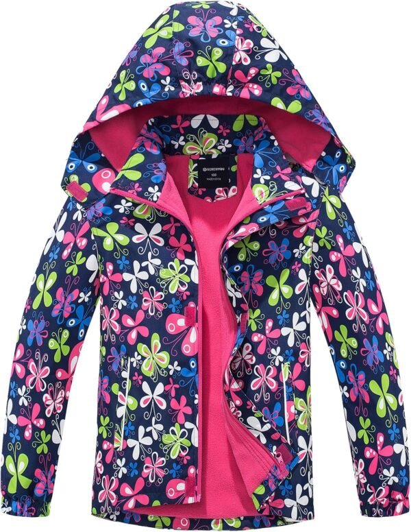 SERENYOU Veste imperméable pour fille avec doublure en polaire et capuche amovible