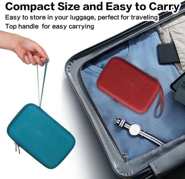 Teskyer Sac Organisateur de Câbles de Voyage, Imperméable, Coque Rigide, Meilleure Protection, Grande Capacité, Portable, Essentiels de Vacances pour Hommes Femmes, 14 x 22 x 6,5 cm, Vert foncé – Image 6