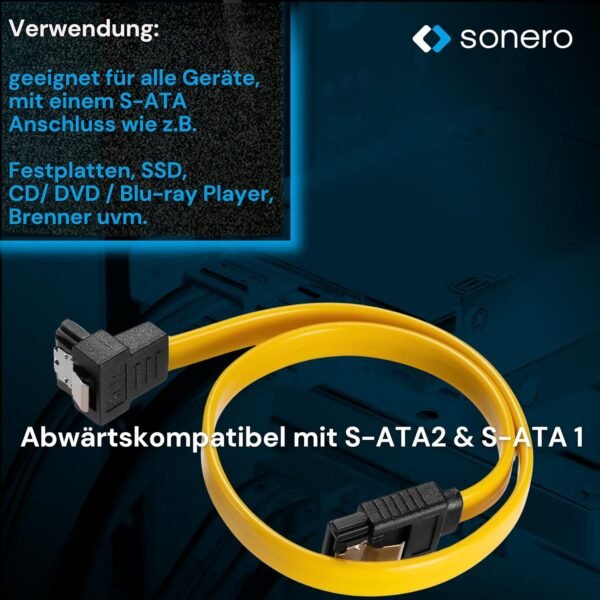 sonero® jeu de câbles de données SATA III 6Gb/s, 2x 0,50m, coudé + 2x 0,50m, jaune – Image 3