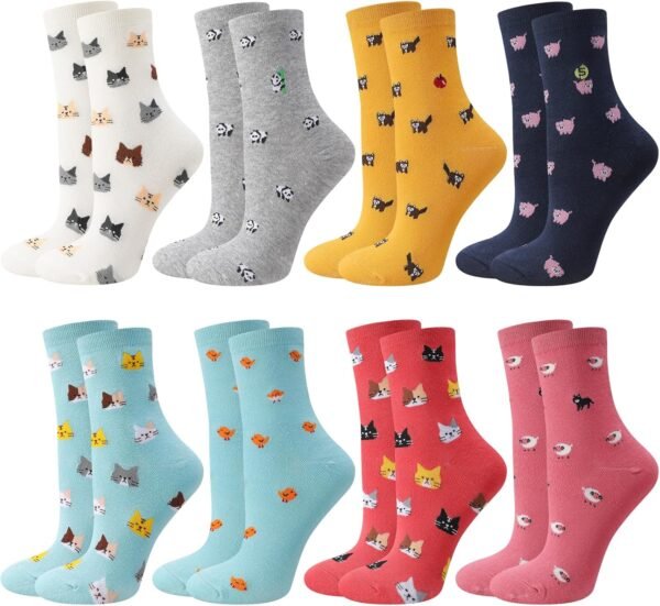 Utensilsto Lot de 8 paires de chaussettes pour femme 35-38 - Chaussettes colorées amusantes avec motif animal - Chaussettes en coton - Cadeau pour les femmes amateurs de chats - Idée cadeau