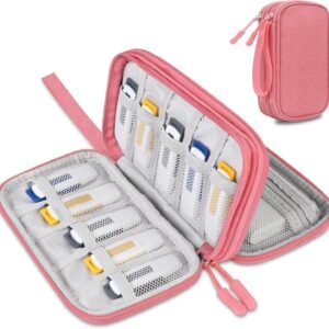 Lacdo USB Organiseur électronique Sac de câble de Voyage Pochette Accessoires Techniques Étui de Portable Étui Double Couche pour SanDisk/SamData/Samsung Clés USB, Banque d'alimentation, Rose