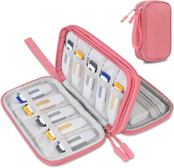 Lacdo USB Organiseur électronique Sac de câble de Voyage Pochette Accessoires Techniques Étui de Portable Étui Double Couche pour SanDisk/SamData/Samsung Clés USB, Banque d'alimentation, Rose