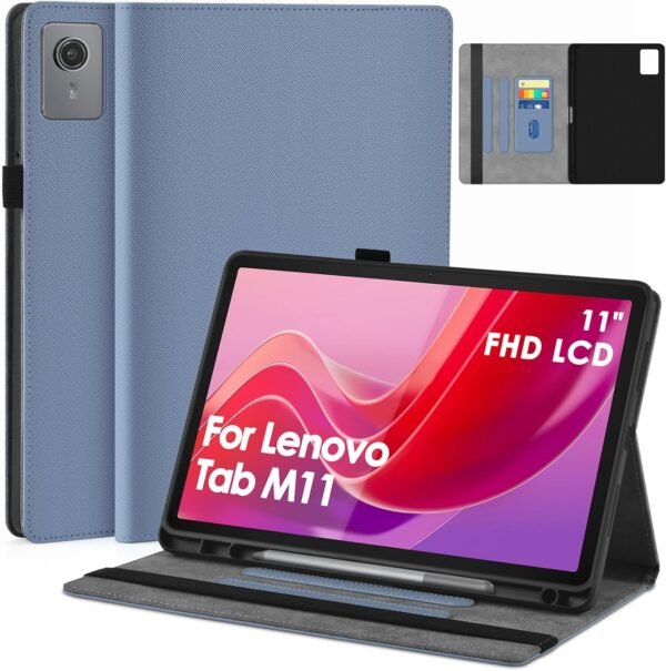 KATUMO Coque Étui pour Tablette Lenovo Tab M11 (11") 2024 TB330FU/331FC, avec Porte-Stylo, Housse Cover Case de Protection Fin et Rigide, en Cuir TPU Souple, Visualisation Multi-Angle