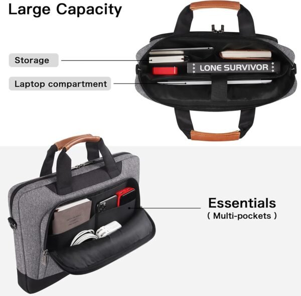 DOMISO 15-15.6 Pouces Sac pour Ordinateur Portable Affaires Mallette Compatible avec 15.6'' Lenovo Ideapad 330/ MacBook Pro/HP EliteBook 850 G3/Envy x360 15/Latitude 3580/Acer Chromebook/Asus,Gris – Image 3