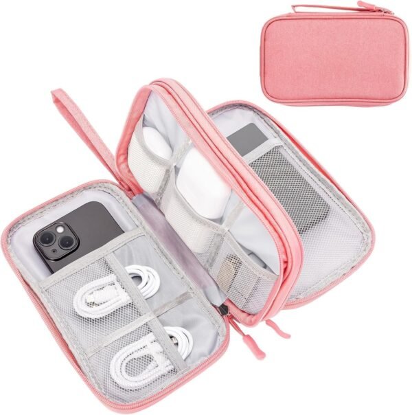 Sac de Rangement Câble, Portable Organisateur Accessoires Électronique, Pochette Câble de Voyage,Sac de Cable Organizer Portable, Tech Pouch de USB Câbles, Carte SD Rose