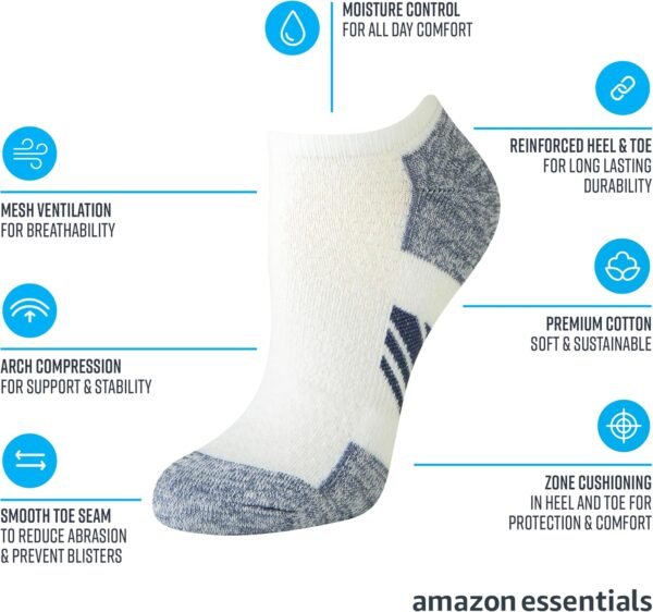 Amazon Essentials Chaussettes athlétiques Confortables en Coton rembourrées Respirantes Femme, 6 Paires – Image 2