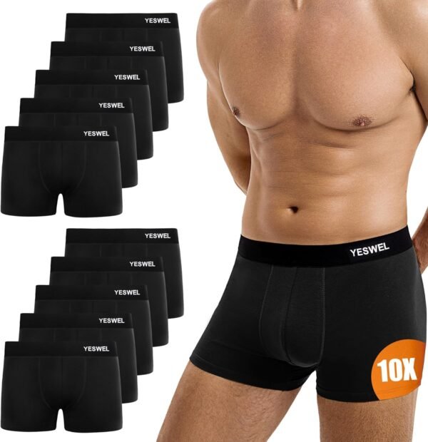 YESWEL Boxer Homme Lot de 10,Coton Calecon,Doux et Respirant,sans Étiquette sous-Vêtement,avec Ceinture Élastique (S - 4XL)