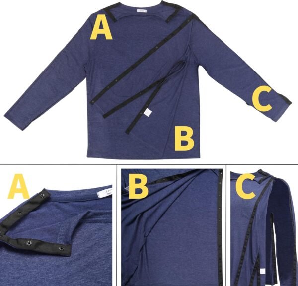 PINSPARK Sport T-Shirts T-Shirts entièrement détachables pour Hommes après Une Chirurgie de l'épaule avec Bouton-Pression pour dialyse et accès au Port de Chimio S-XXL – Image 3