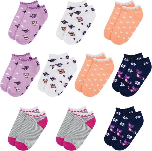 HAGOT 10 Paires Chaussette Fille, Chaussettes Baskets Enfants, Soquette Enfants Coton et Respirantes, Colorées – Image 8