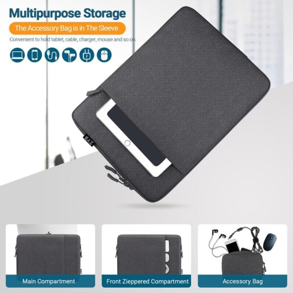 ZYB Pochette Ordinateur 15.6 Pouces, Étanche Housse Ordinateur 15 15,6 Pouces pour 15" Notebook Lenovo Thinkpad Ideapad HP Dell Acer ASUS Chromebook Mac 15 16 etc Pochette PC Portable 15.6"-Gris Foncé – Image 4