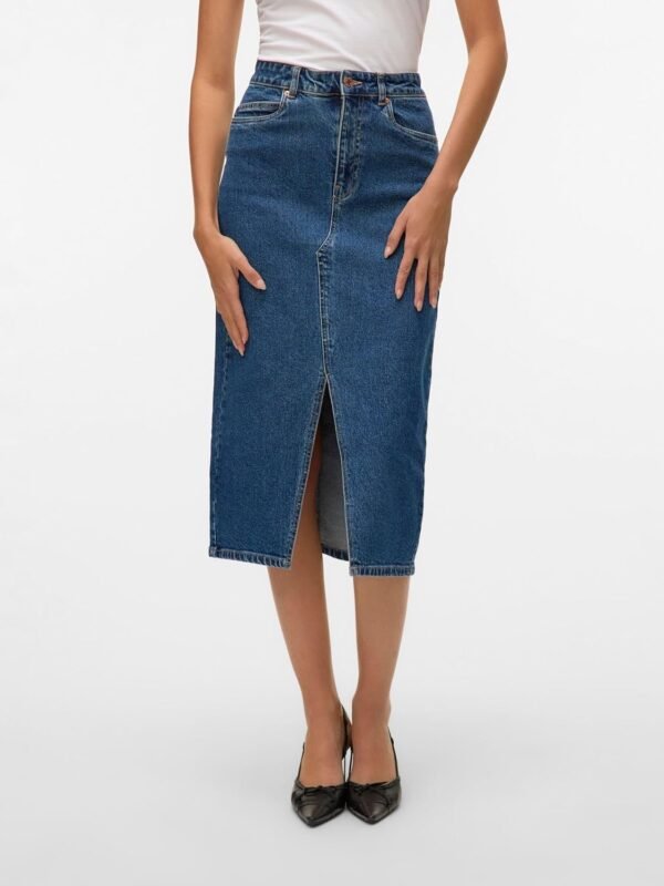 VERO MODA Jupe en Jean Longueur Mollet avec Fente 5 Poches Midi Skirt – Image 4