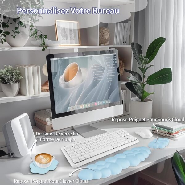 Sushret Cloud Repose-poignet pour clavier avec mousse à mémoire de forme de cuir synthétique, accoudoir mignon pour soutien de la paume, accessoires de bureau pour PC/jeux/configuration de – Image 2