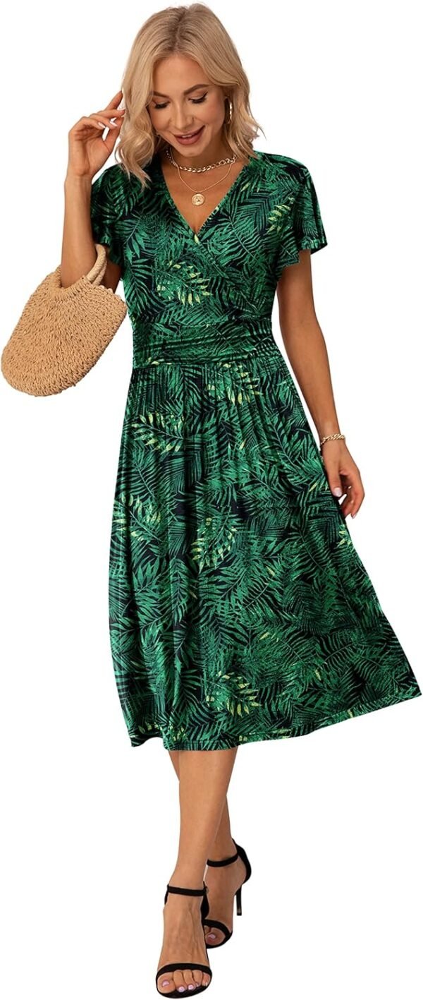 GRECERELLE Robe portefeuille décontractée pour femmes, avec manches courtes à volants, décolleté en V, motif floral, pour l’été et la plage – Image 4