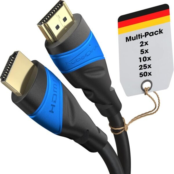 KabelDirekt – Câble HDMI 8K / 4K – 2x 5m et autres longueurs (0,15m à 22,5m) – Câble HDMI conçu en Allemagne – 10K/8K@60Hz/4K@120Hz – HDMI Câble pour TV HD, PC, PS5, Xbox, Switch
