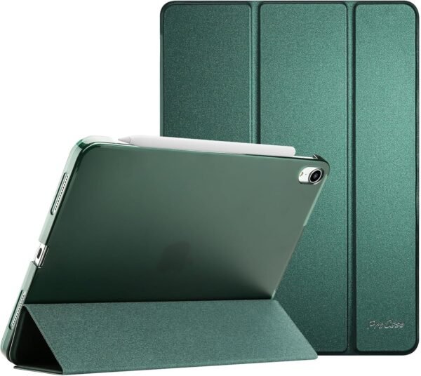 ProCase Coque pour iPad Air 11 Pouces (M3) 2025/(M2) 2024, Air 5ème 2022/4ème 2020 10.9 Pouces, Étui de Protection Anti-Chute, Rabat Magnétique Stable -Vert Nuit