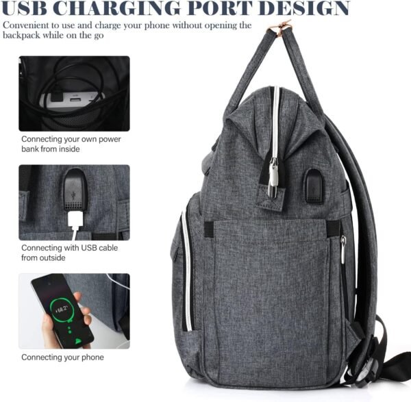 Sac à Dos Femme,Sac à Dos Ordinateur Portable 17,3 Pouces Avec Port de Chargement USB et Poche RFID Pour Collège,école,Travail,Voyage (Gris foncé 17in) – Image 5