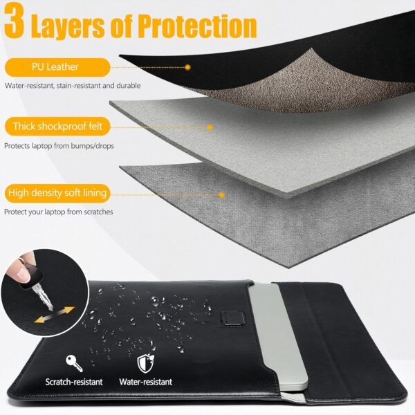 HYZUO 13,3-14 Pouces Housses Ordinateur Portable Sacoche avec Fonction Stand pour MacBook Pro 14 M4/M3/M2/M1 Pro/Max 2025-2021, MacBook Pro/Air 13,3, 13,5-13,8 Surface Laptop, HP Envy 13, Noir – Image 3