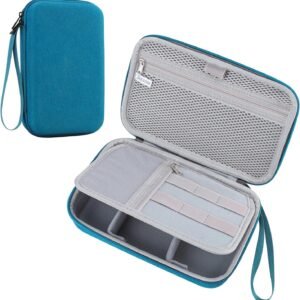 Teskyer Sac Organisateur de Câbles de Voyage, Imperméable, Coque Rigide, Meilleure Protection, Grande Capacité, Portable, Essentiels de Vacances pour Hommes Femmes, 14 x 22 x 6,5 cm, Vert foncé