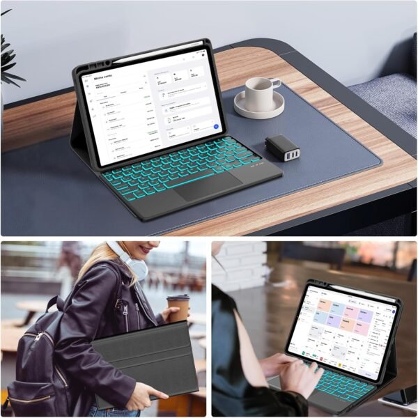 IVEOPPE Clavier Xiaomi Pad 7/7 Pro 11.2" 2025 avec Trackpad, Coque Clavier avec Touchpad, Eclairage 7 Couleurs, Rechargeable AZERTY Détachable pour Xiaomi Pad 7/7 Pro 11.2" 2025, Noir – Image 9