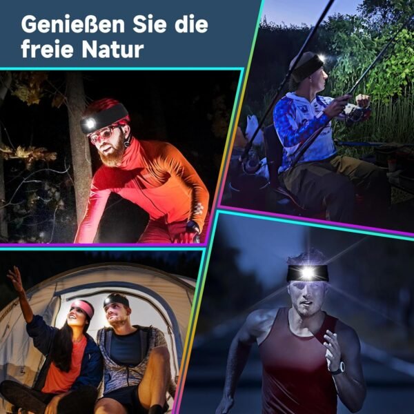 Cadeau Homme Femme Noel Richaa Bandeau Cheveux Sport Lampe Frontale Rechargeable LED pour Pêche Camping Cyclisme Jogging Running – Image 3