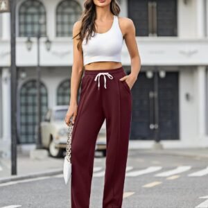 Alternative view of Crewhpo Pantalon Jogging Femme en Coton Pantalon de Sport Couleur Unie Bas de Jogging Large avec Poches Pantalon de Décontracté pour Running Fitness Training S-XXL