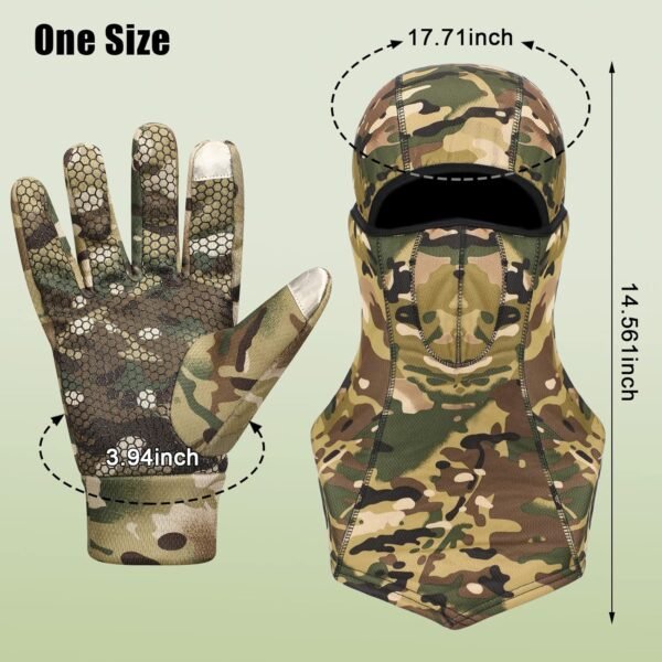Hestya Gants de Chasse Camouflage pour Hommes Cagoule de Chasse Couvrant Tout Le Visage Gants Camouflés Coupe-Vent Antidérapants(L,Série d'écrans Tactiles) – Image 7