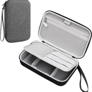 Teskyer Sac Rangement Cable Voyage - Coque Rigide, Imperméable, Meilleure Protection, Grande Capacité, Portable, Voyage Accessoires, 14 x 22 x 6,5 cm, Gris